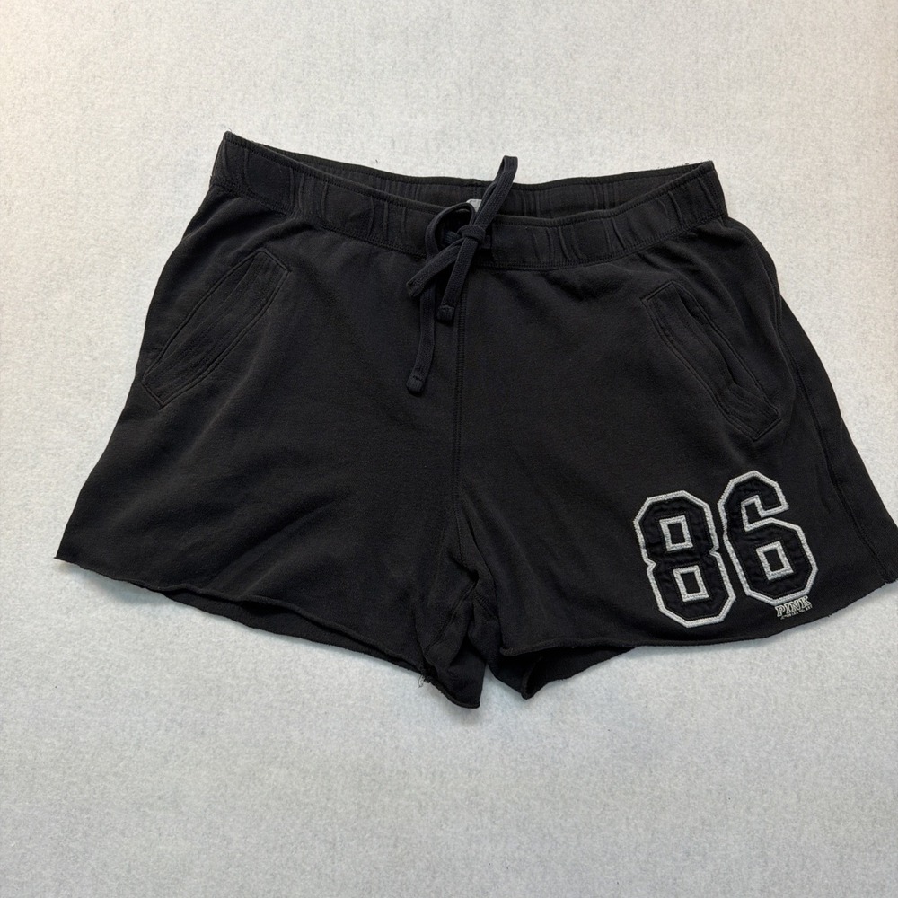 Victoria's Secret Pink, Black Fleece Cut Off Shorts 2 Pockets Size Medium